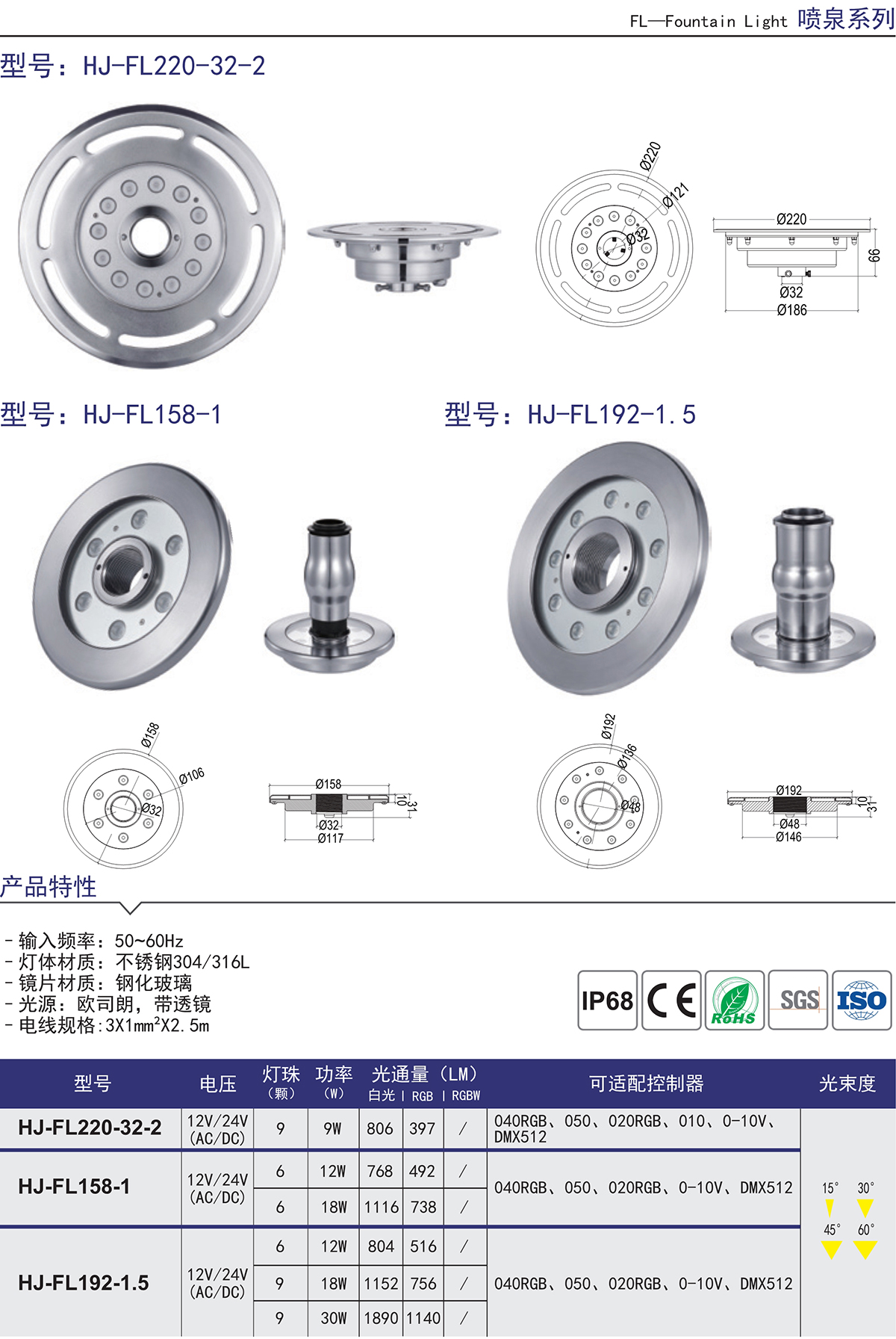 HJ-FL158-1 不锈钢LED喷泉灯水景灯