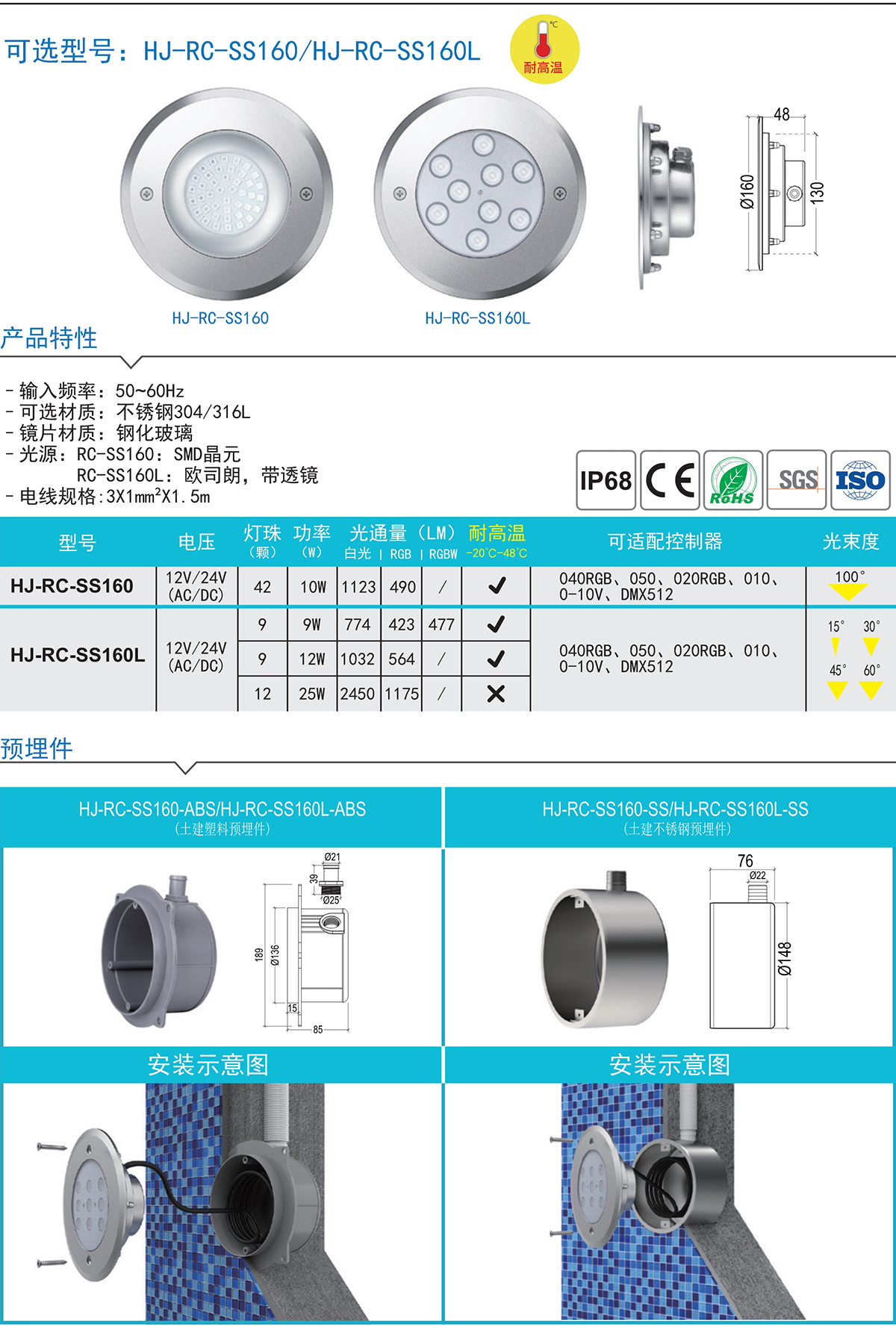 钢结构泳池水下灯LED水中景观灯