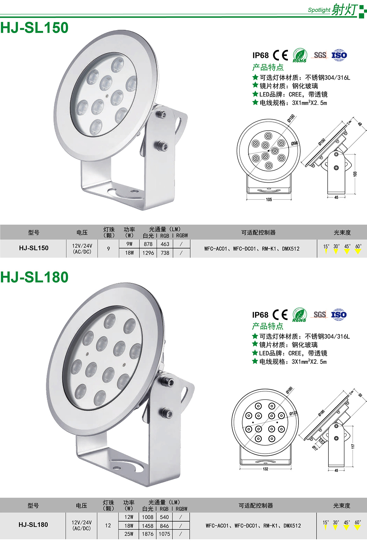 LED水底喷泉射灯RGB景观水下投光灯参数