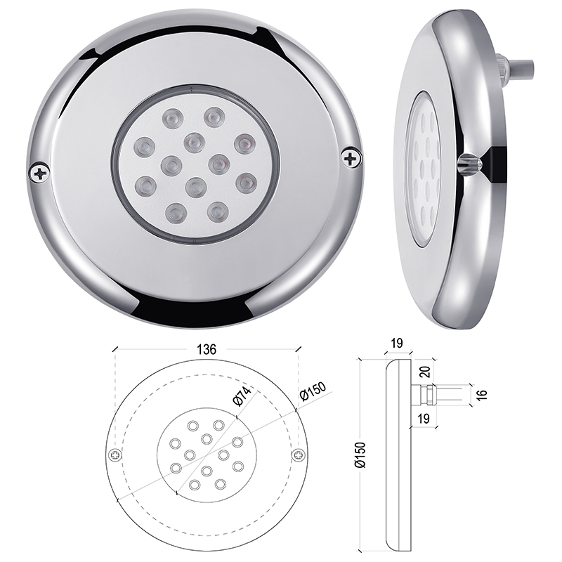 HJ-WR-SS150L LED水下水底嵌壁灯SPA酒店别墅七彩RGBW泳池灯光