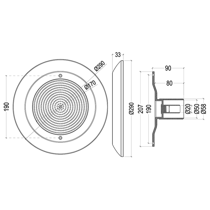 WM-SS290-FG 全灌胶玻纤池壁挂水下灯泳池灯