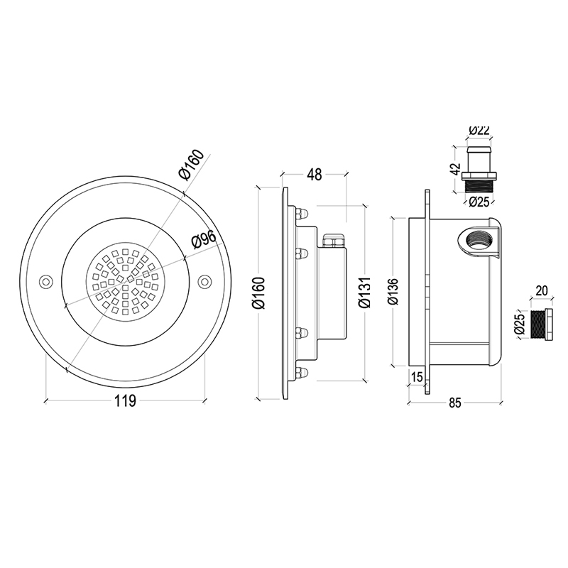 HJ-RC-SS160H 钢结构泳池水下灯LED水中景观灯