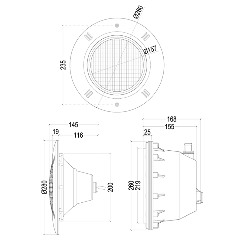HJ-RC-PC280V 水底游泳池氛围灯预埋式胶膜池水下壁灯
