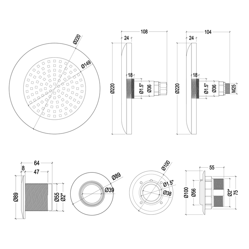 HJ-FC-PC220SS-CS 拔插水底灯嵌入式泳池射灯外控水下灯