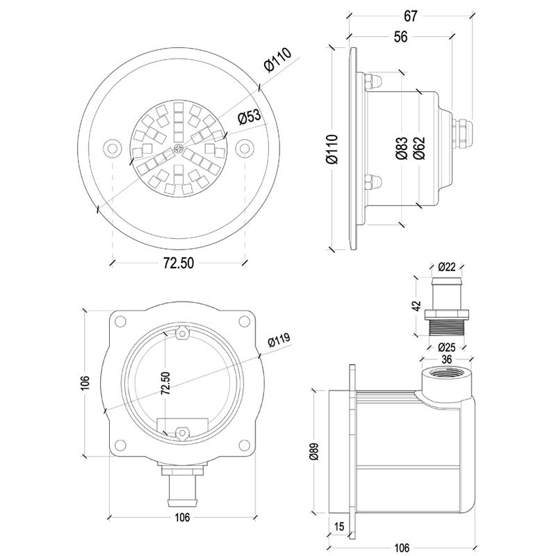 HJ-RC-SS110 水底地埋灯LED水下灯嵌入式游泳池灯